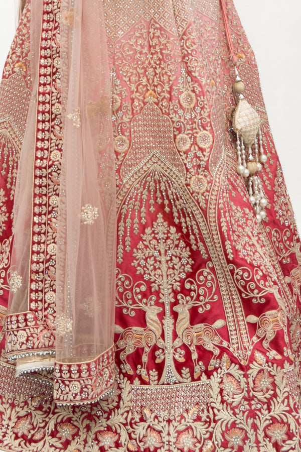 Berry Pink Floral Embroidered Lehenga