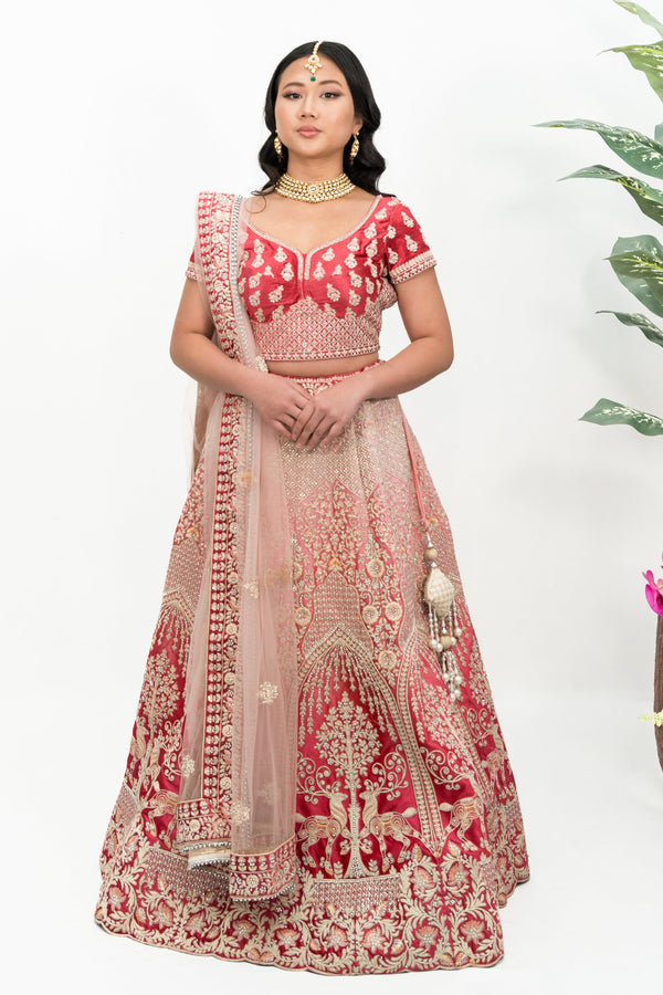Berry Pink Floral Embroidered Lehenga