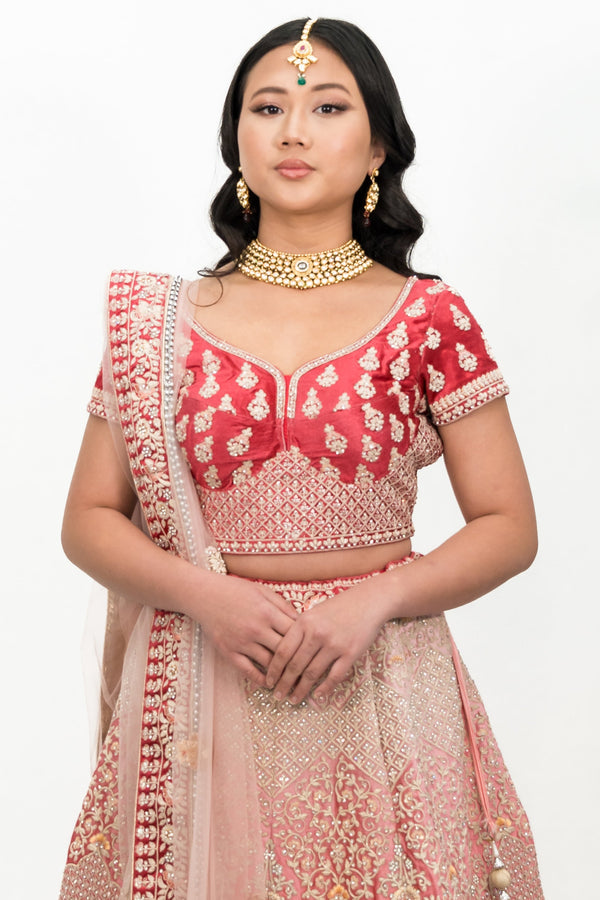 Berry Pink Floral Embroidered Lehenga