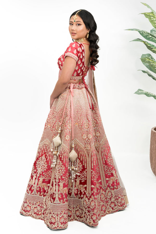 Berry Pink Floral Embroidered Lehenga