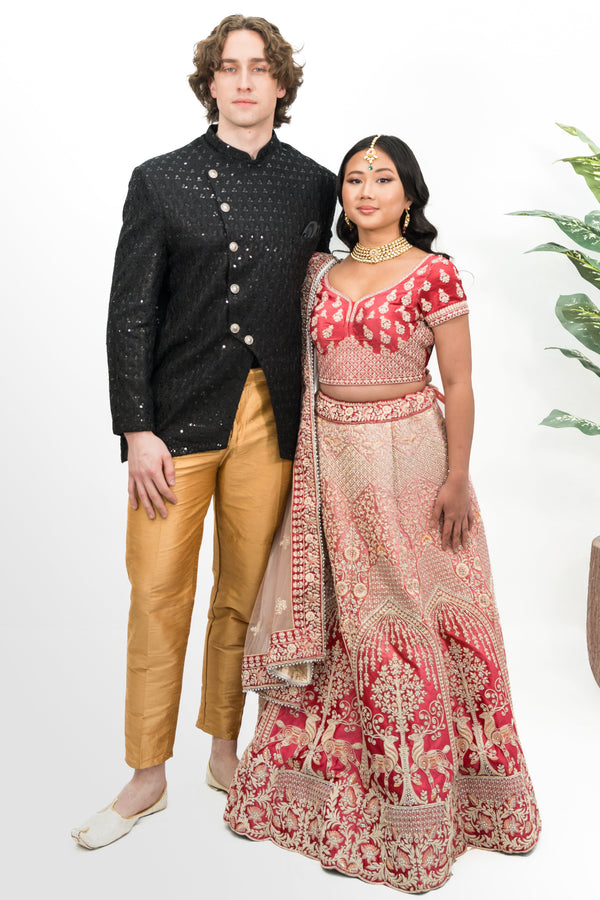 Berry Pink Floral Embroidered Lehenga