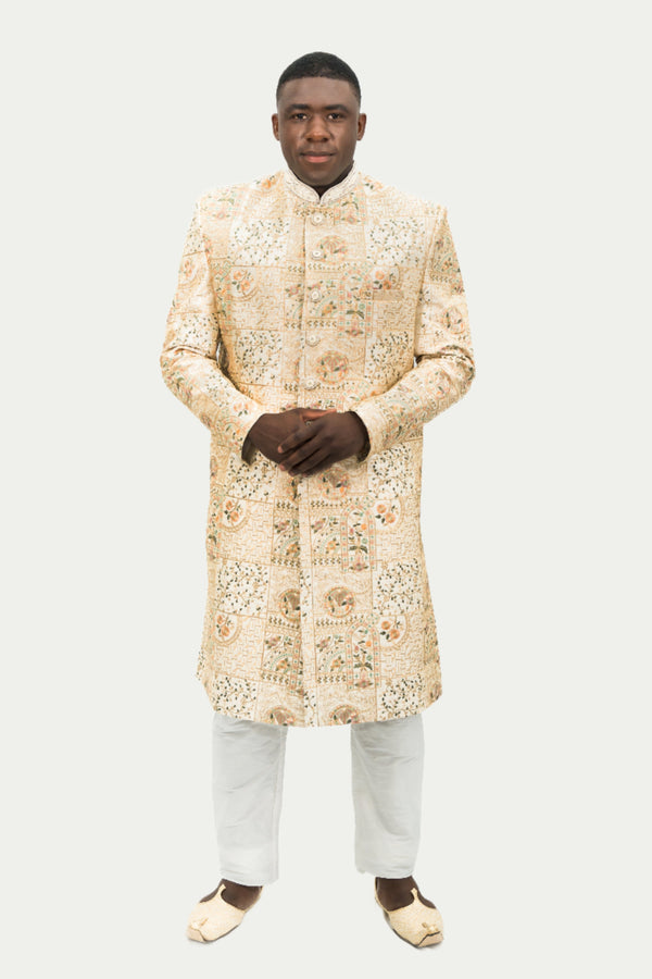 Green Multicoloured Embroidered Sherwani