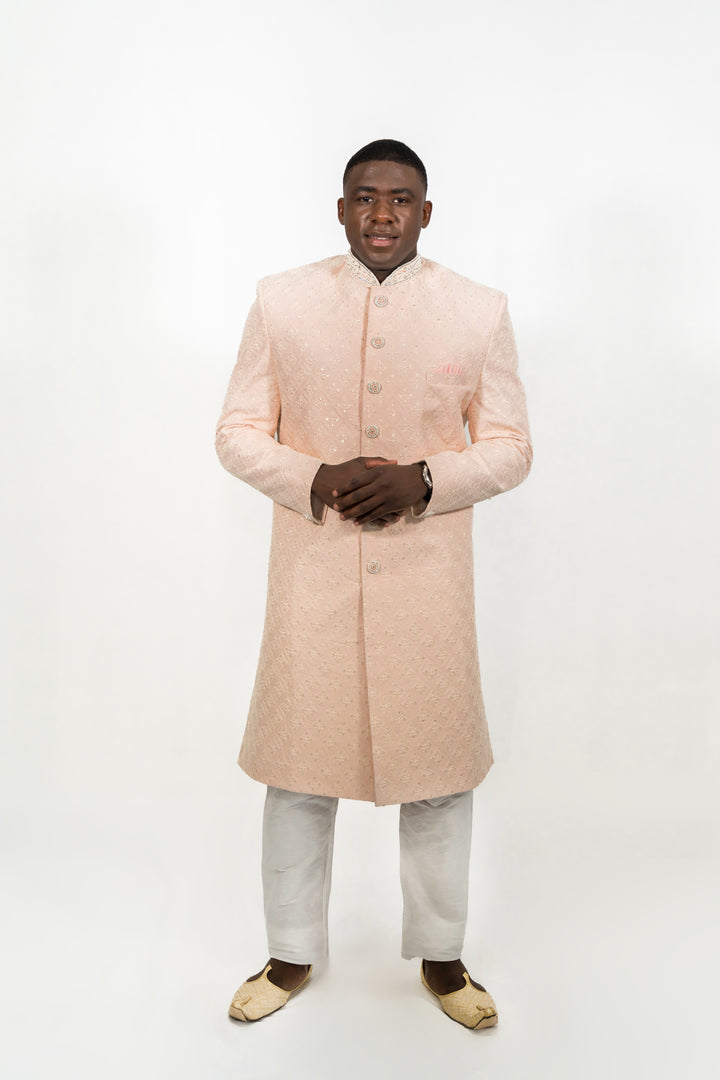 Soft Pastel Peach Embroidered Sherwani