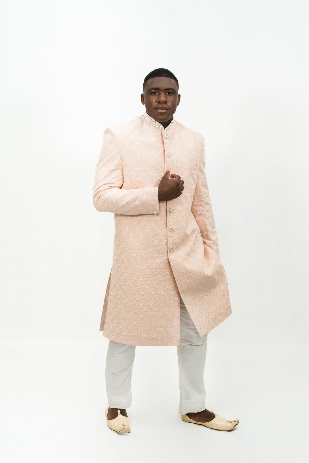 Soft Pastel Peach Embroidered Sherwani