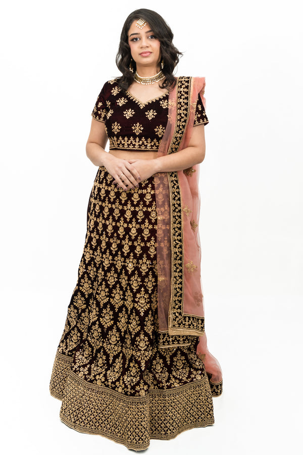 Maroon Soft Velvet lehenga