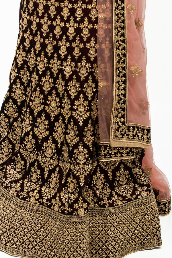 Maroon Soft Velvet lehenga