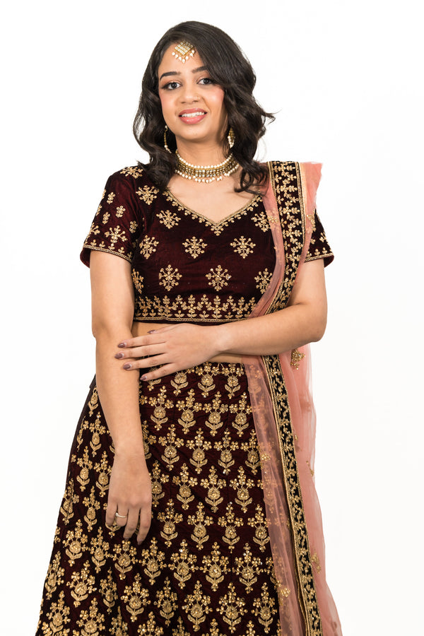 Maroon Soft Velvet lehenga