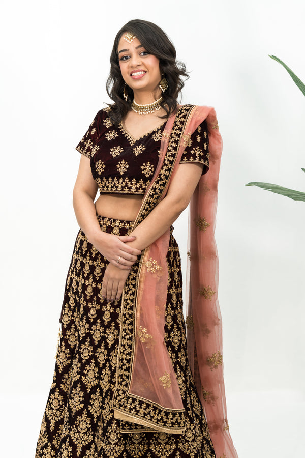 Maroon Soft Velvet lehenga