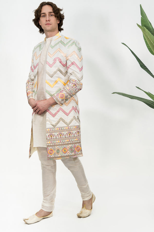 Ivory Jodhpuri Embroidered Sherwani (Size 38) (Outside Ontario)