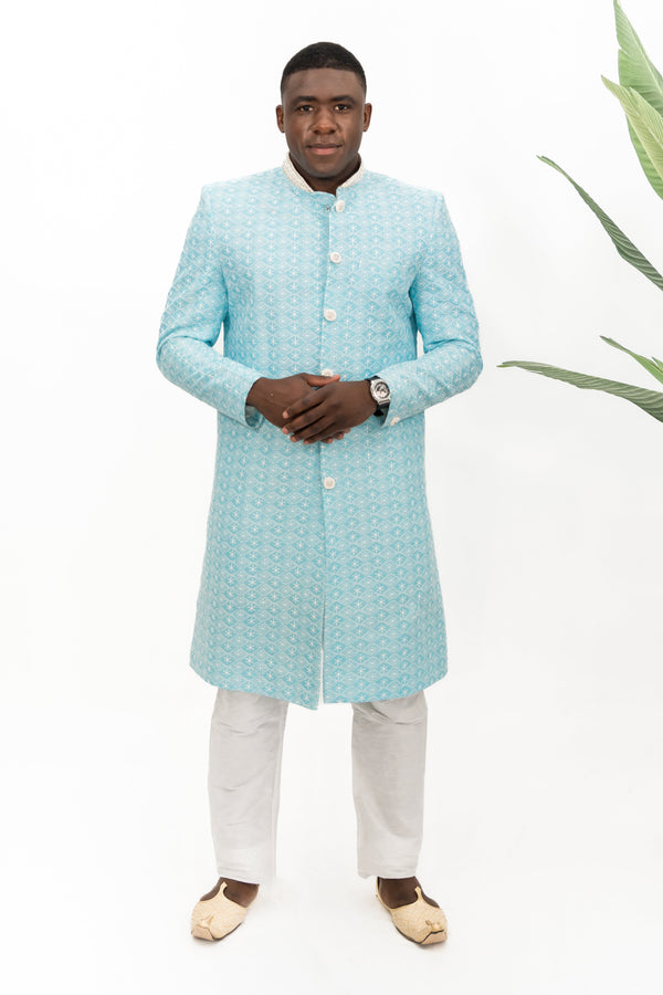 ICY BLUE EMBROIDERED SHERWANI