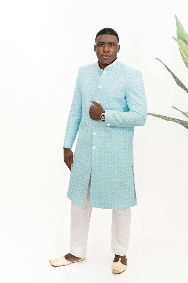 ICY BLUE EMBROIDERED SHERWANI