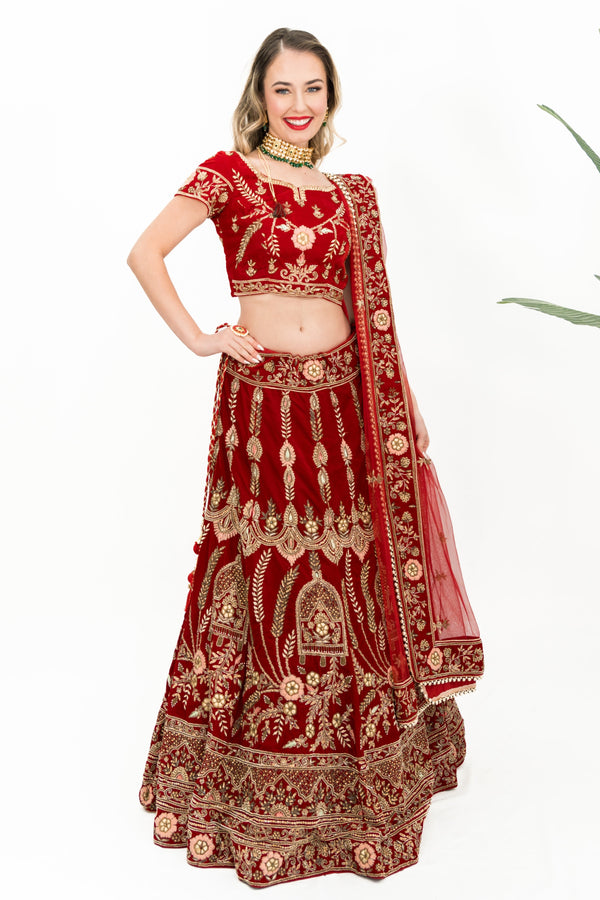 Maroon heavy embellished lehenga (Outside Ontario)