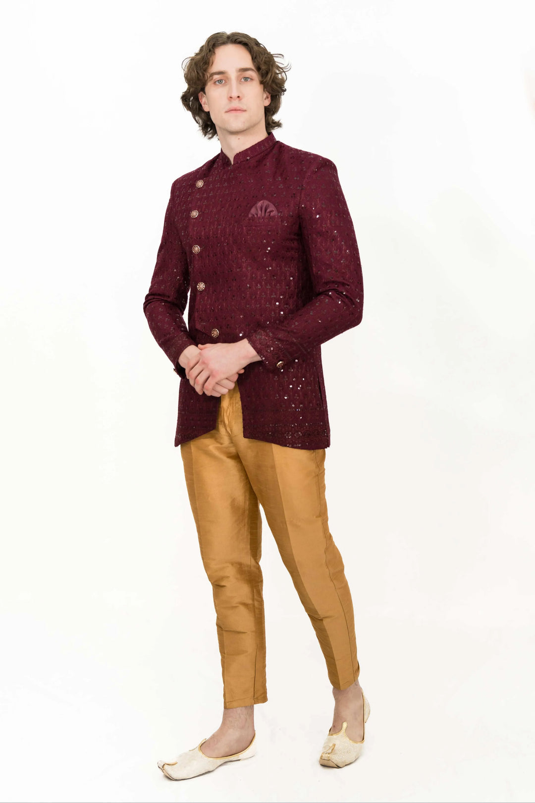 Maroon Embroidered Indo-western Set (Outside Ontario) - myethnicrentals