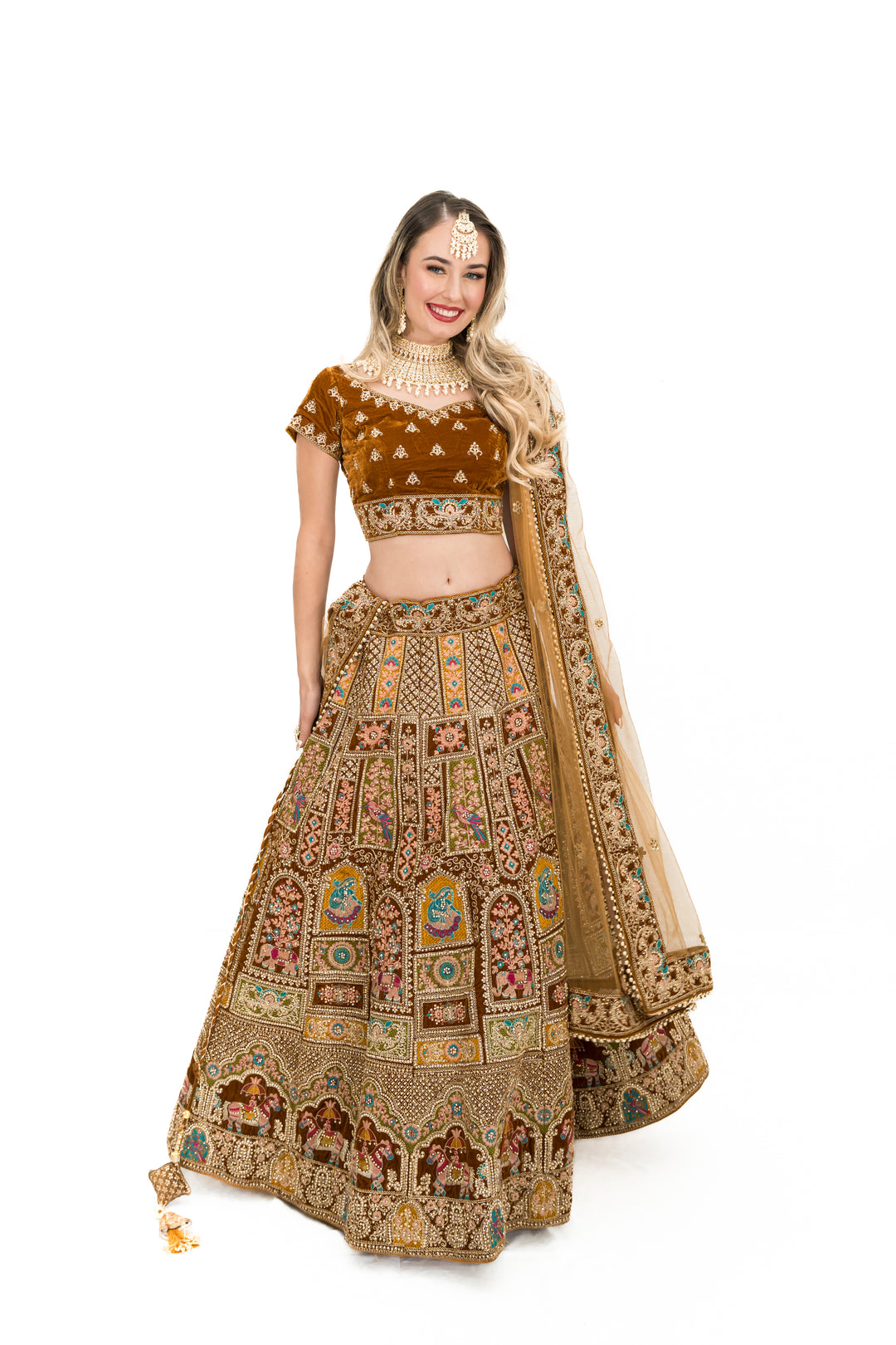 Gold heavy embellished lehenga