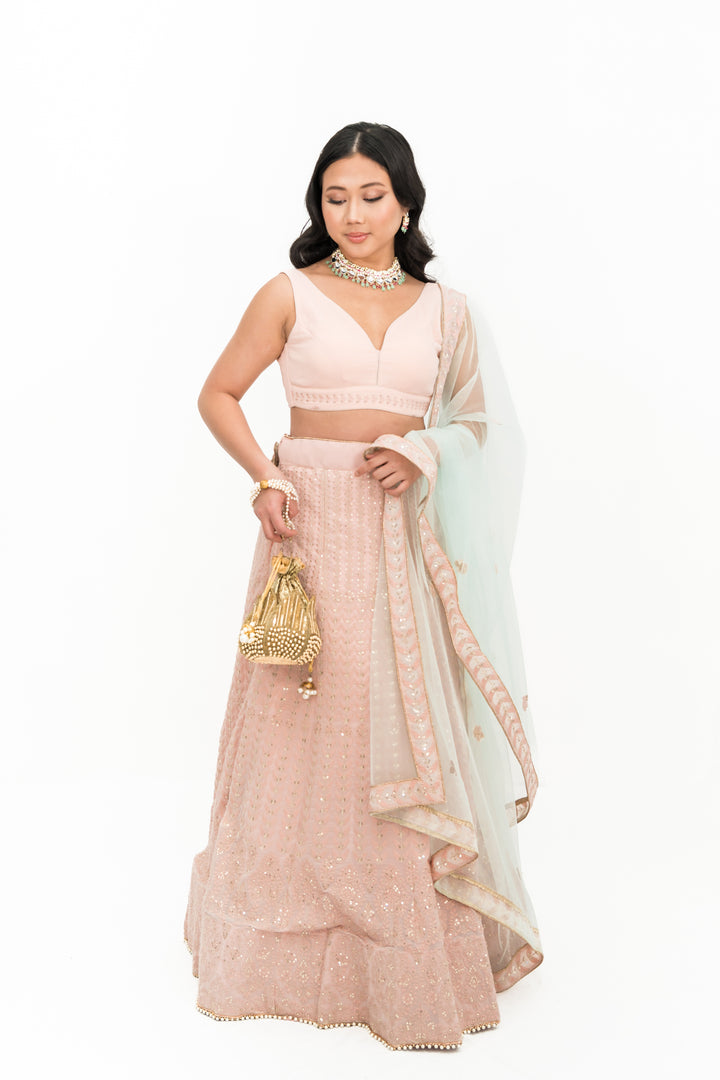 Blush pink lucknowavi work LEHENGA