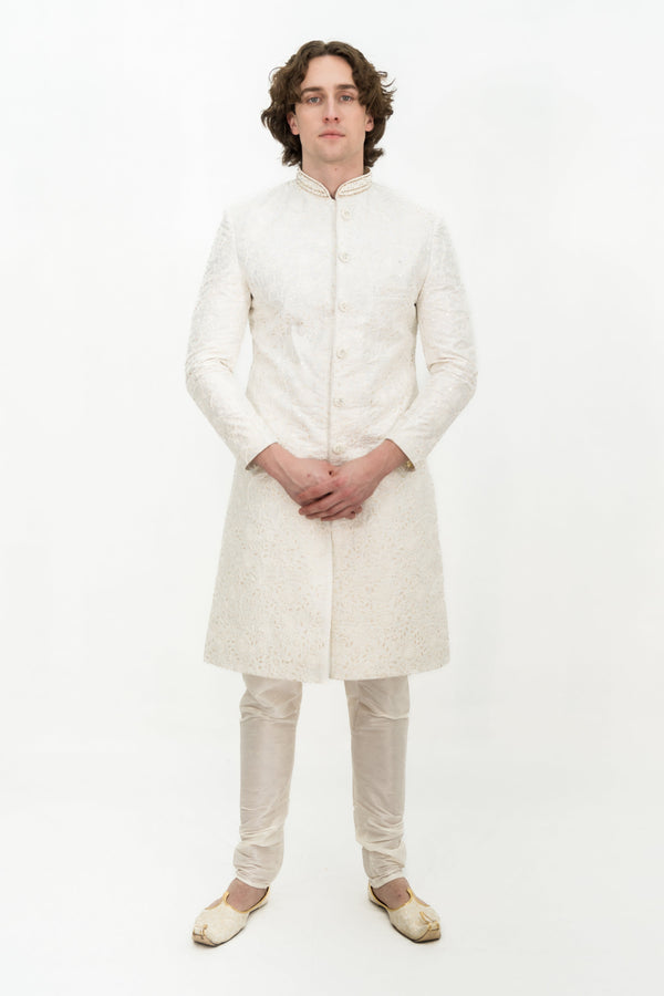 White silver Embroidered Sherwani