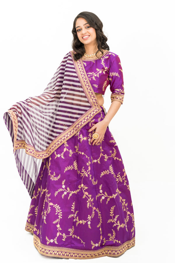 PURPLE INTRICATE GOLD WORK LEHENGA