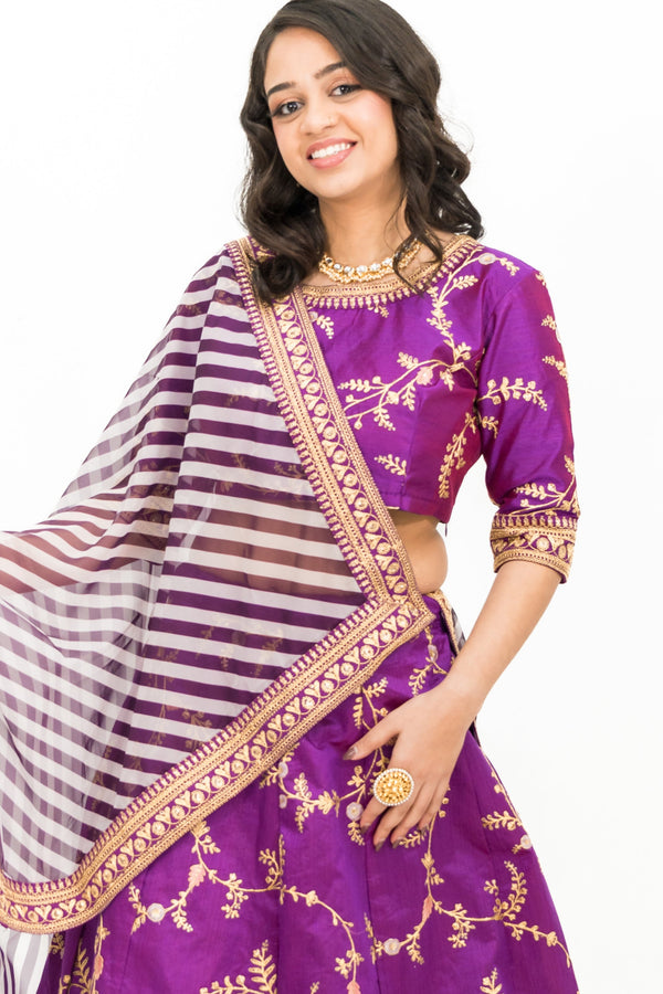 PURPLE INTRICATE GOLD WORK LEHENGA