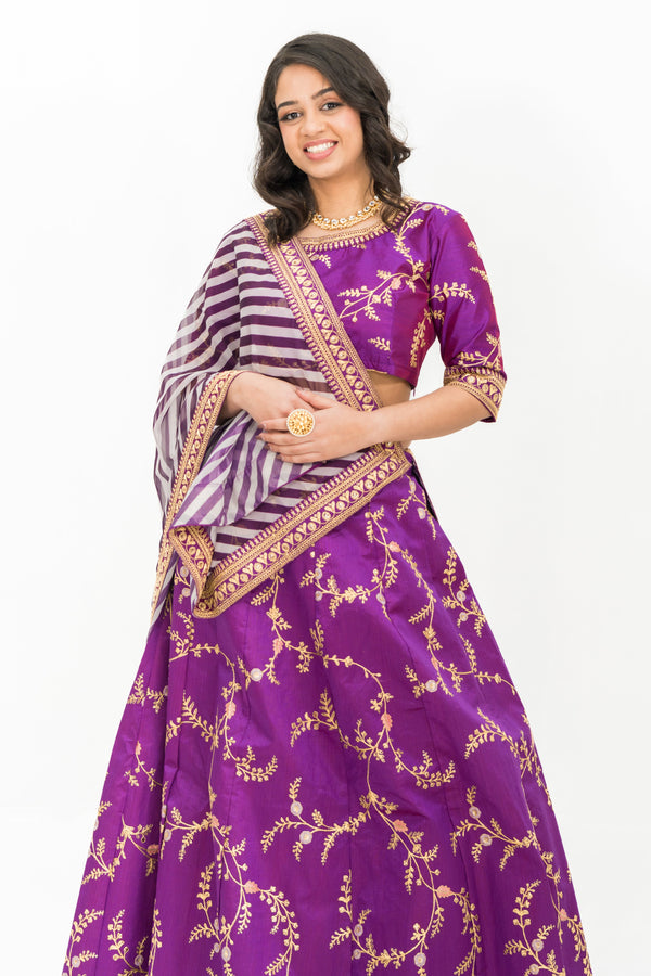 PURPLE INTRICATE GOLD WORK LEHENGA