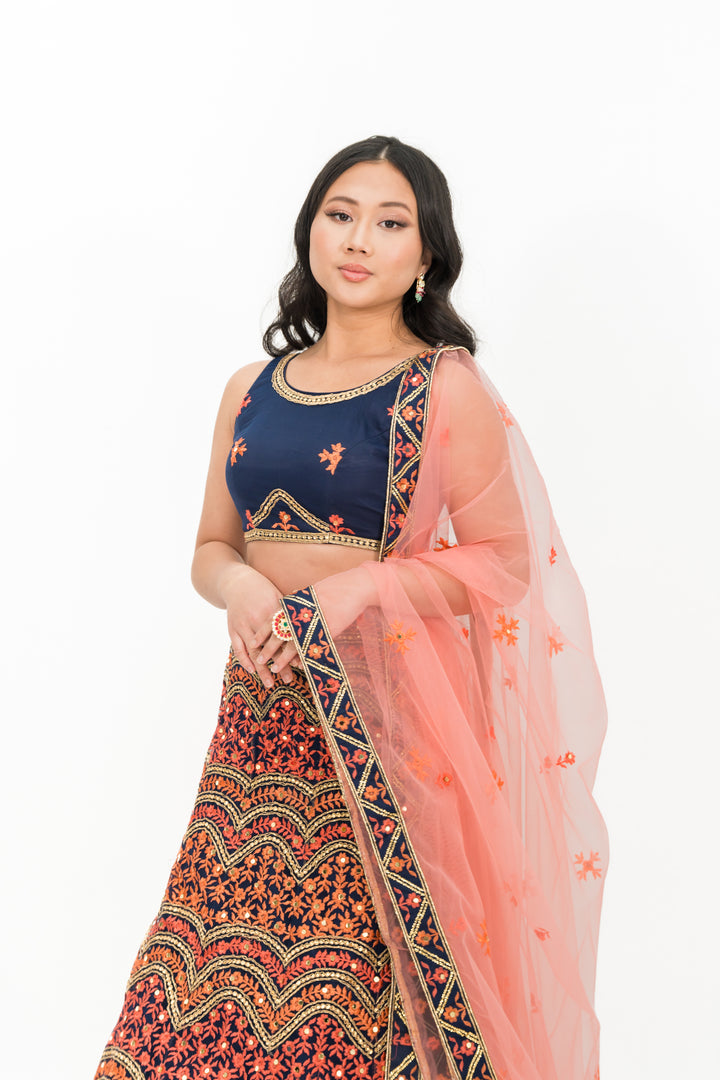 Multi-colour Navy Blue Lehenga