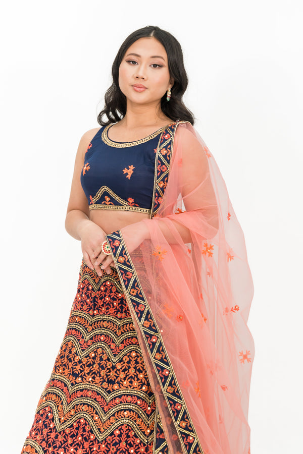 Multi-colour Navy Blue Lehenga