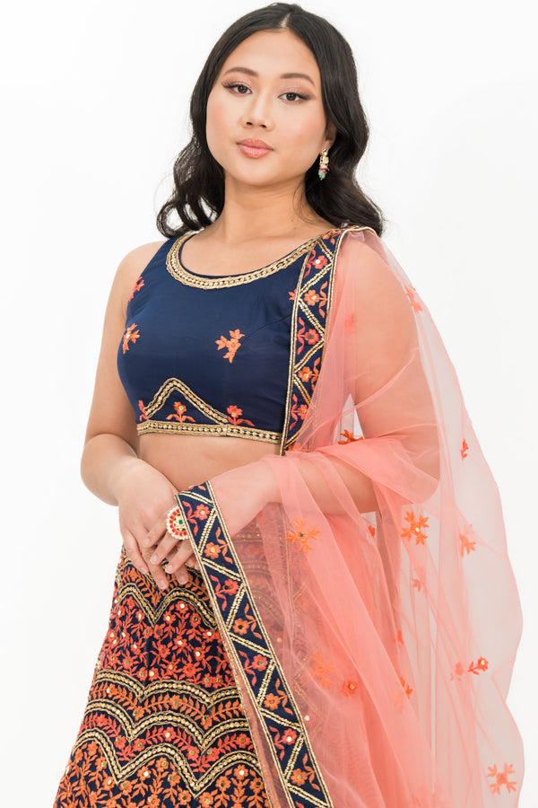 Multi-colour Navy Blue Lehenga