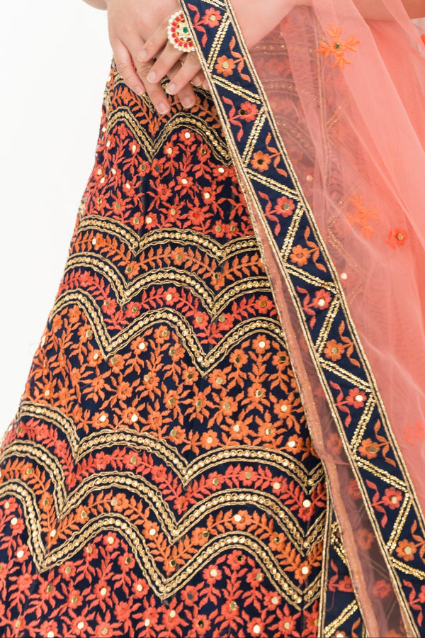 Multi-colour Navy Blue Lehenga