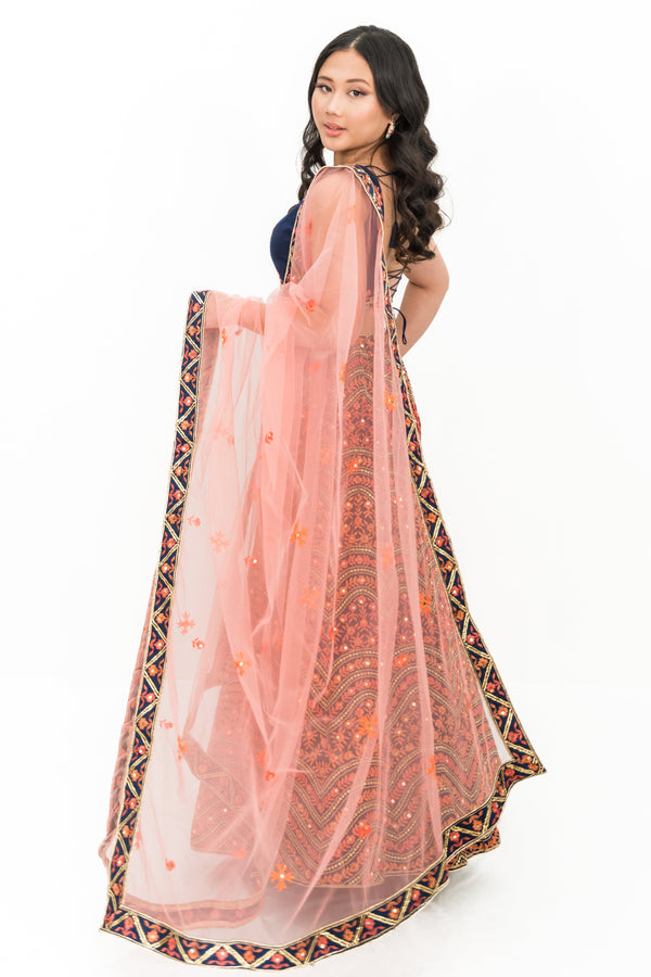 Multi-colour Navy Blue Lehenga