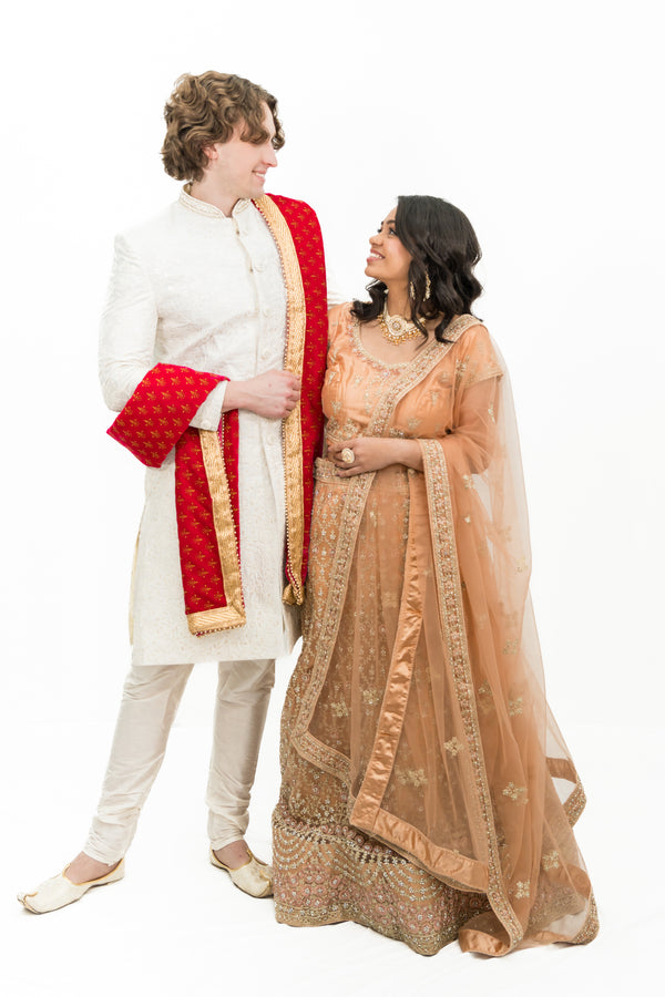 Men Shawl-Stole - Red with gold print