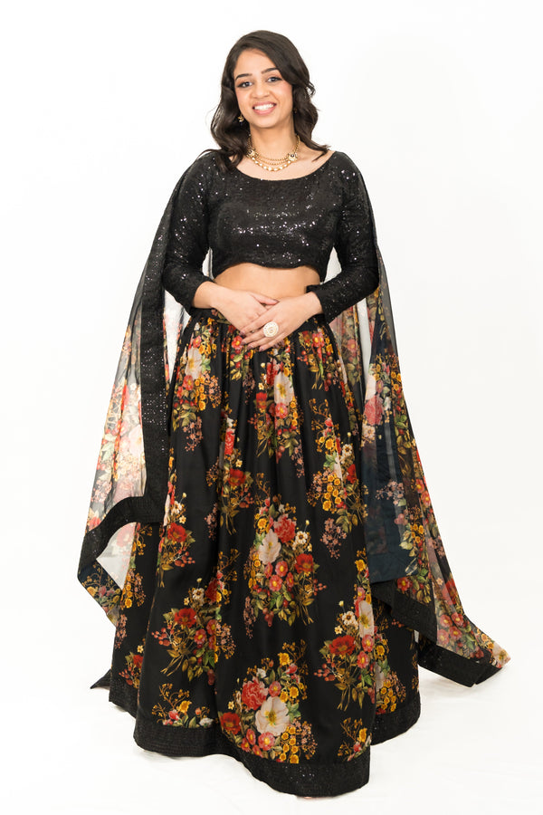 BLACK FLORAL LEHENGA