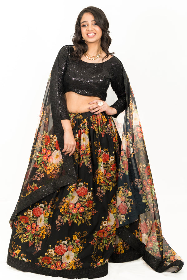 BLACK FLORAL LEHENGA