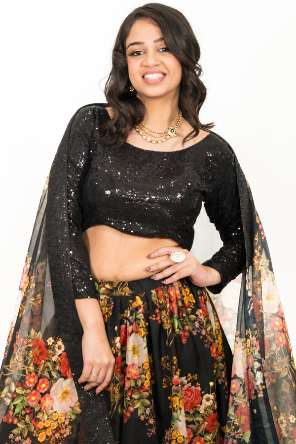BLACK FLORAL LEHENGA