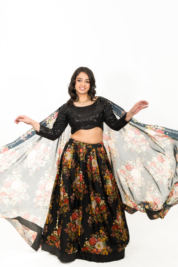 BLACK FLORAL LEHENGA