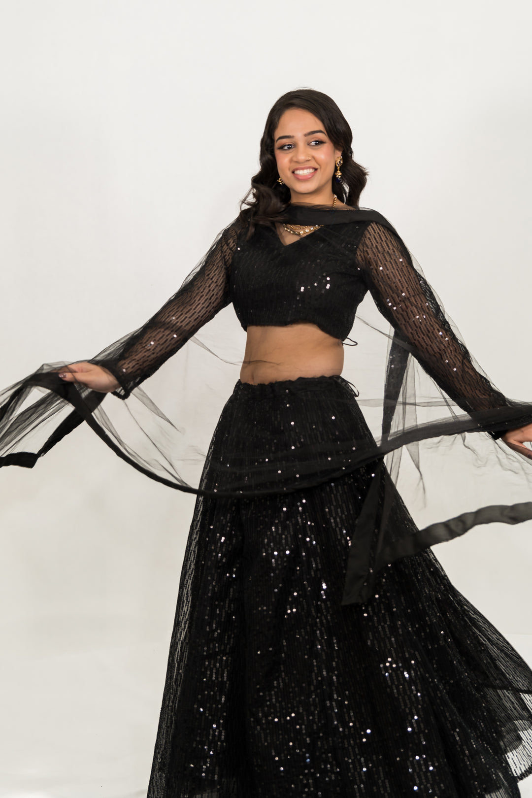 Black Sequined Net Lehenga Choli