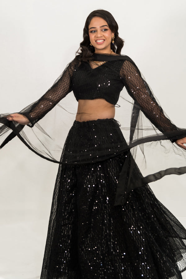 Black Sequined Net Lehenga Choli