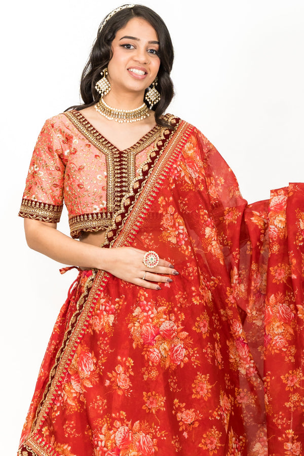 RED FLORAL LEHENGA