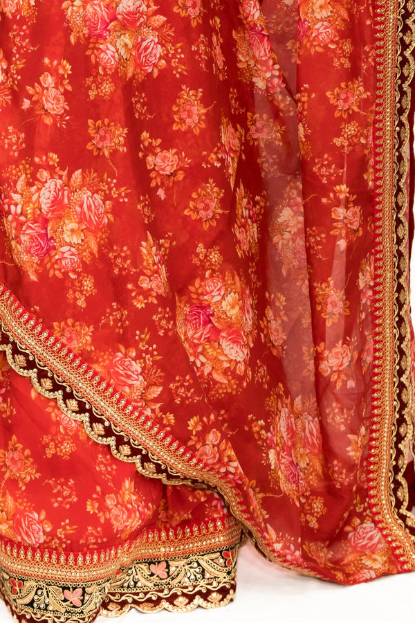 RED FLORAL LEHENGA
