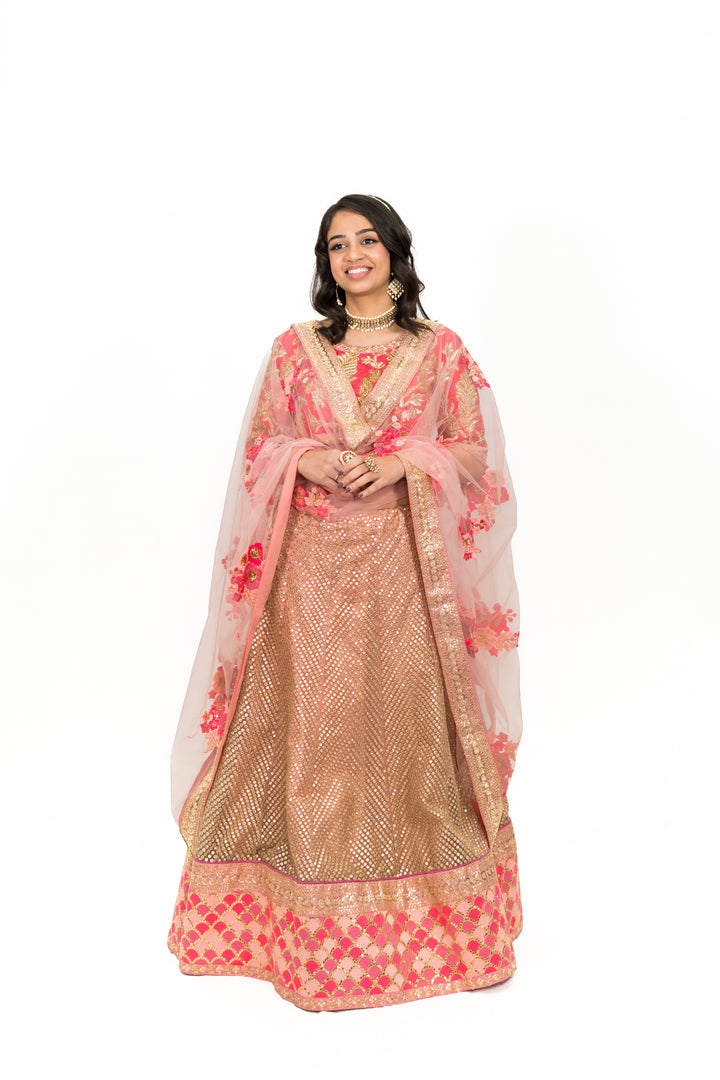 PINK FLORAL EMBROIDERY LEHENGA