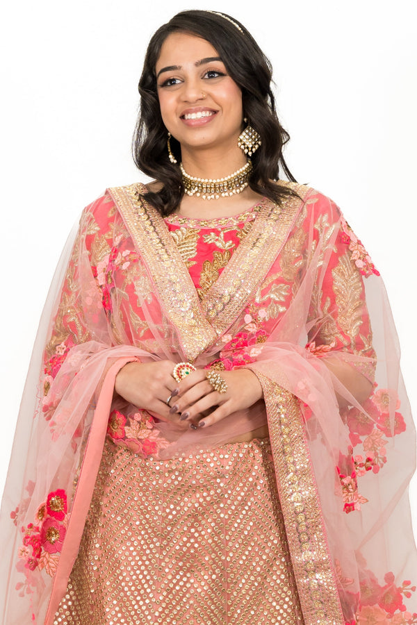 PINK FLORAL EMBROIDERY LEHENGA