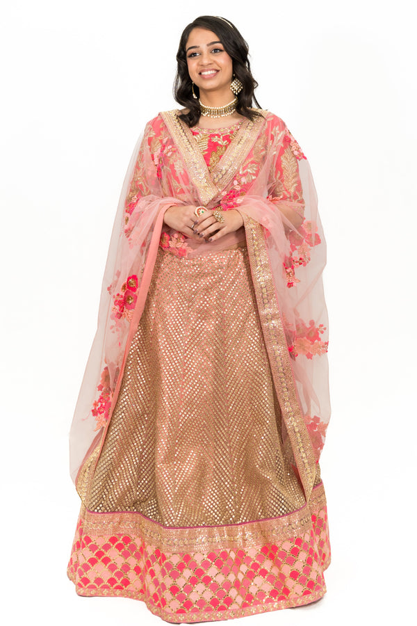 PINK FLORAL EMBROIDERY LEHENGA