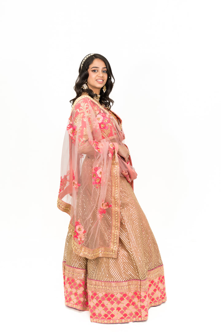 PINK FLORAL EMBROIDERY LEHENGA