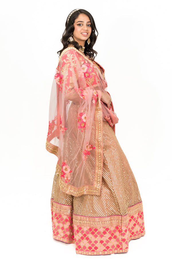 PINK FLORAL EMBROIDERY LEHENGA