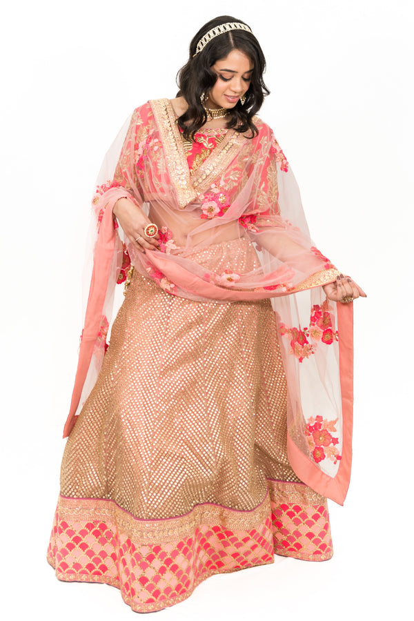 PINK FLORAL EMBROIDERY LEHENGA