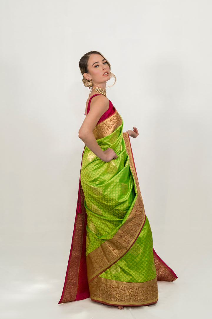 Lime Green Banarsi silk Saree