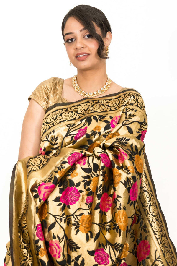 Black Floral Embroidery Saree (Outside Ontario) - myethnicrentals