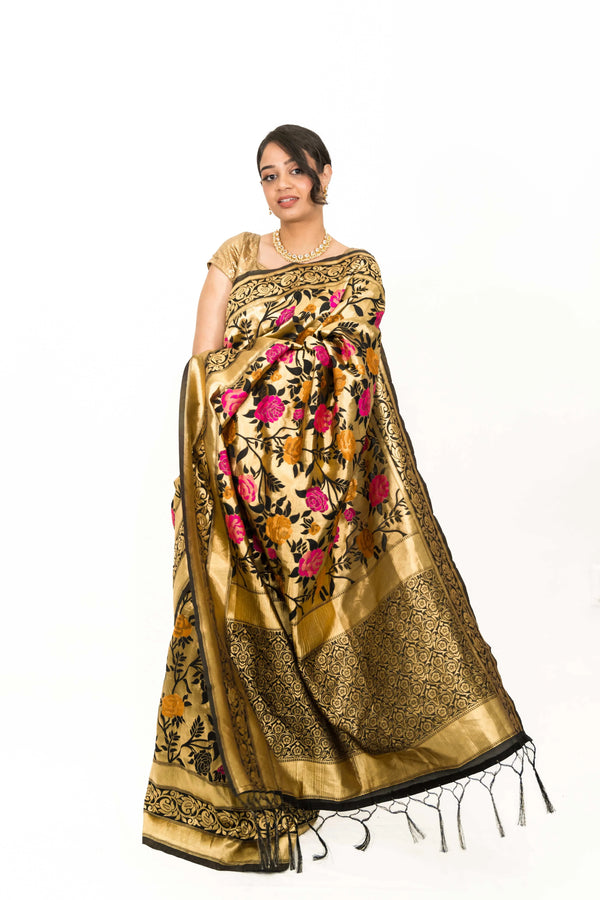 Black Floral Embroidery Saree (Outside Ontario) - myethnicrentals