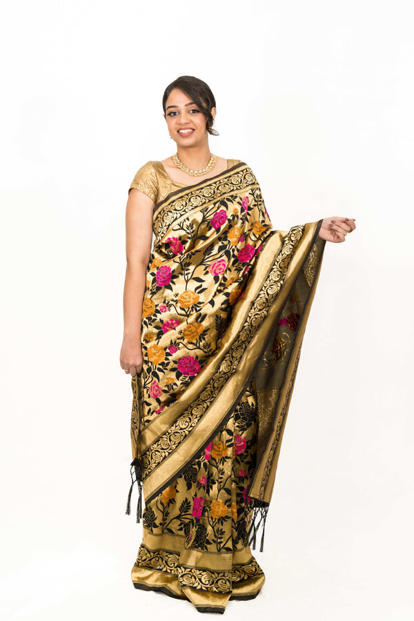 Black Floral Embroidery Saree (Outside Ontario) - myethnicrentals