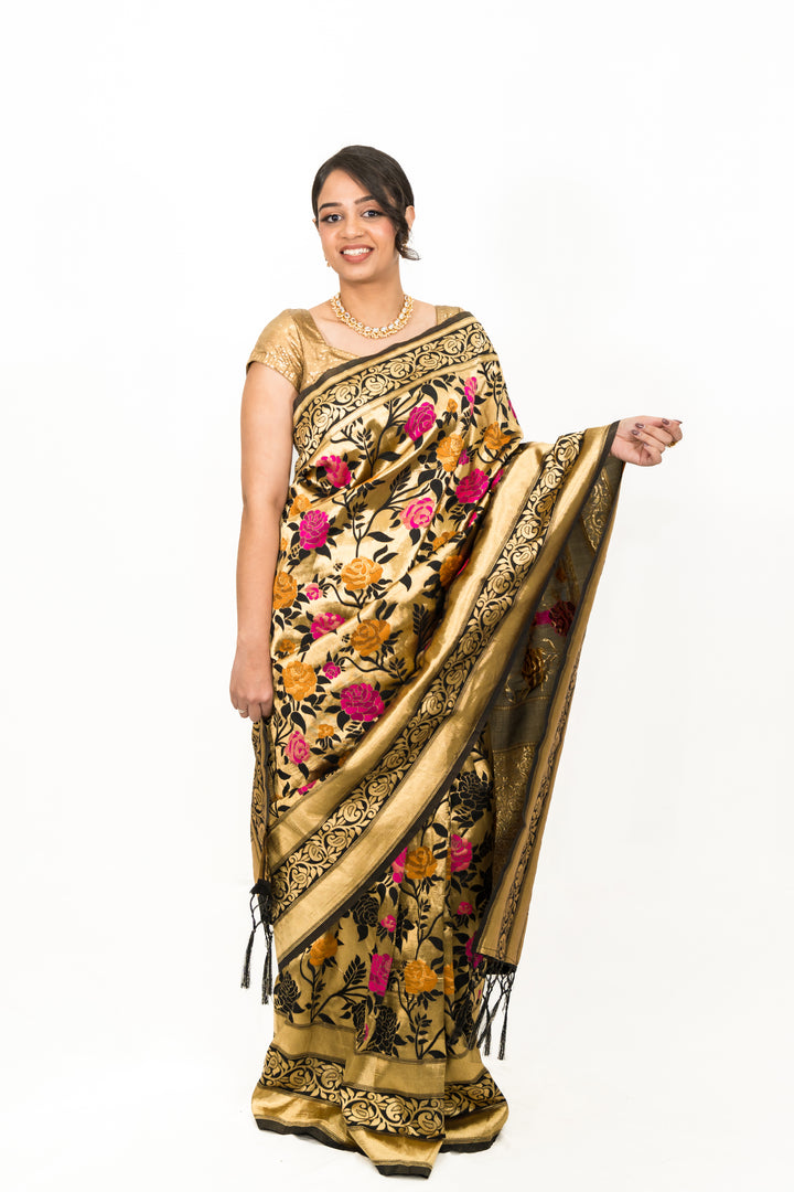 Black Floral Embroidery Saree