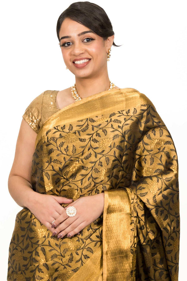 Black Gold Tissue Saree (Outside Ontario) - myethnicrentals