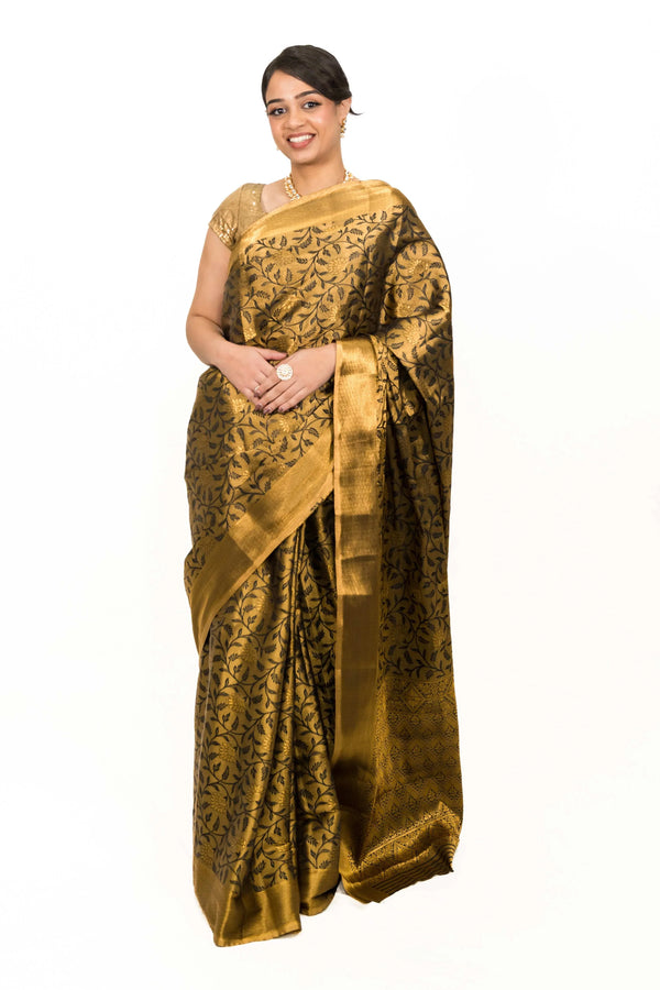 Black Gold Tissue Saree (Outside Ontario) - myethnicrentals